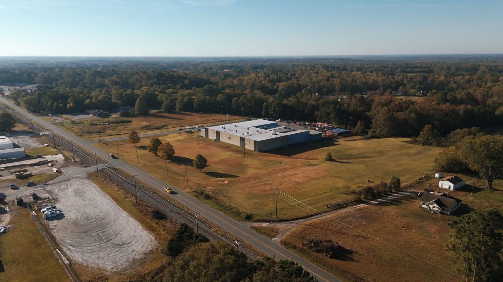 Outside aerial shot of the Southern Aluminum Foundry and Machine building